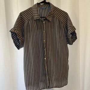 Draper James Blue and White Striped Women’s Linen Blend Shirt